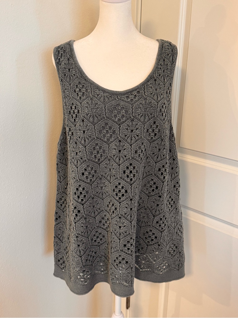 J. Jill Crochet Crochet Lace Open Knit Lined Tank Top 2X Slate Blue Gray